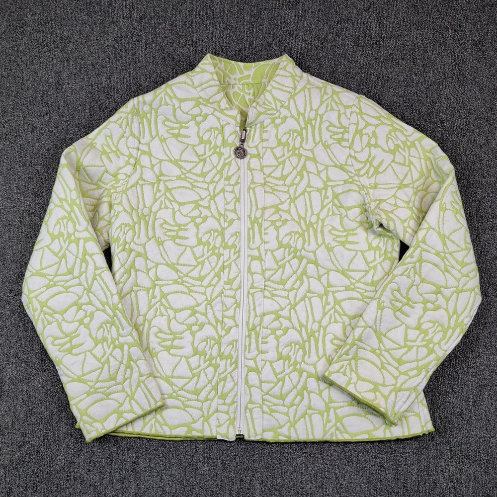 Winding River Vintage Art to Wear Zip Front Jacket Medium Lime Green Abstract